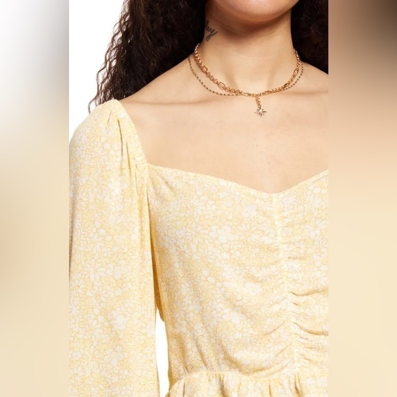 BP Yellow Floral Print Sweetheart Neck Crop Top NWT - Picture 7 of 8